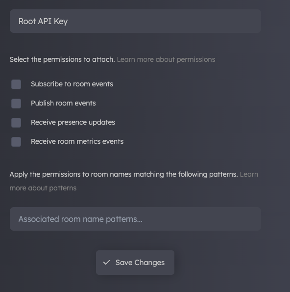 Dashboard setup for a zero-trust API key